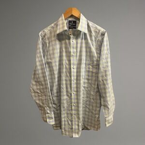 Stafford Travel Performance Super Shirt Green Plaid Collared Button Up 15 1/2